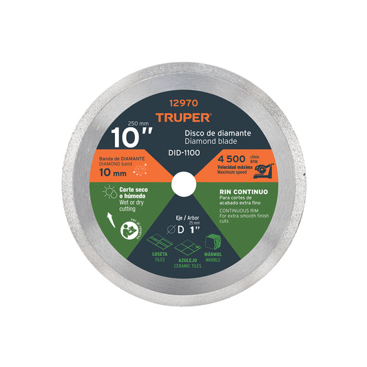 Disco de diamante de 10' x 2.2 mm, rin continuo, TRUPER