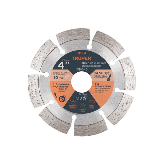 Disco de diamante de 4' x 2.1 mm, rin segmentado, TRUPER