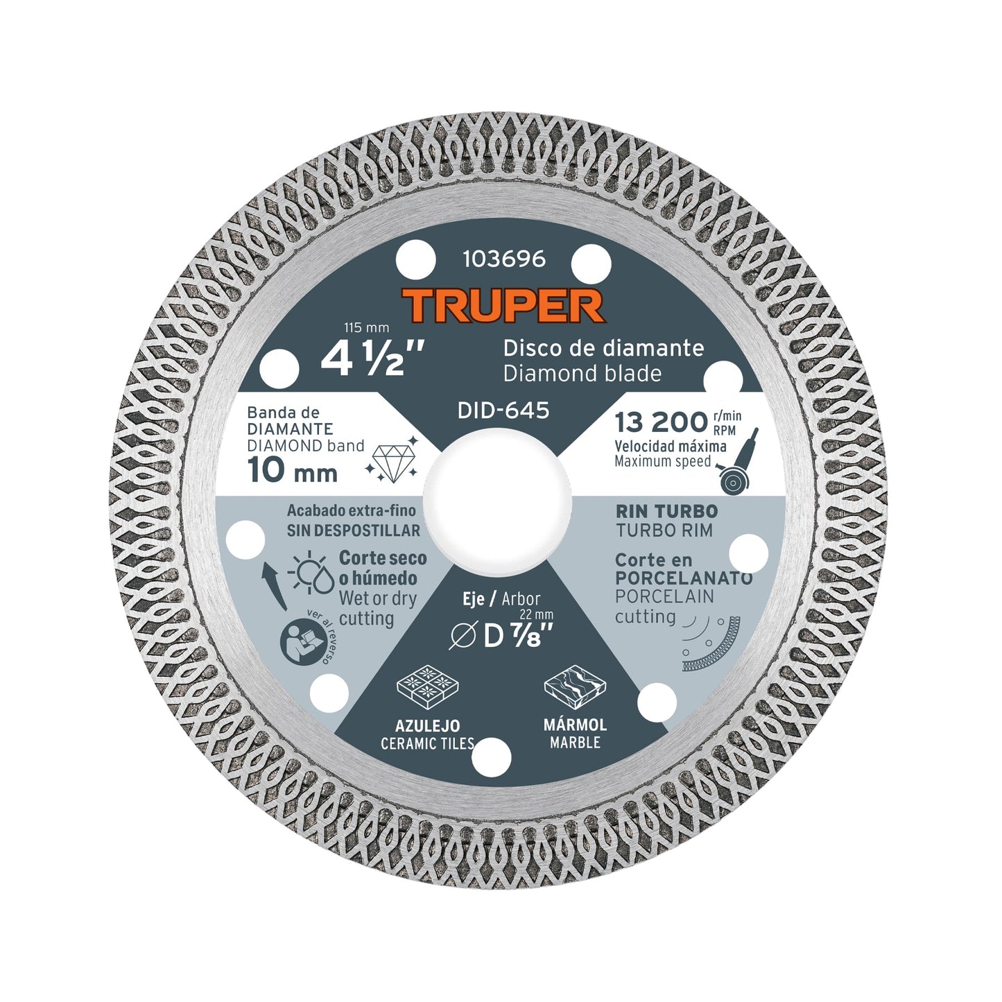 Disco de diamante 4 1/2' corte porcelanato, Truper