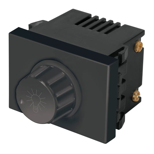 Dimmer giratorio, 1.5 módulos, línea Española, color negro