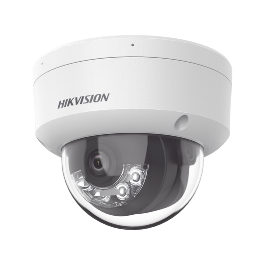 [Dual Light] Domo IP 2 Megapixel / Lente 2.8 mm / 30 mts IR + Luz Blanca / Micrófono Integrado / Antivandálico IK08 / ACUSENSE Lite / Exterior IP67 / H.265+/H.264+ / PoE / ONVIF (Profile S/T)