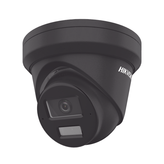 [Dual Light + 2 Micrófonos de Doble Matriz] Turret IP 4 Megapixel / Color Negro / Lente 2.8 mm / 30 mts Luz Blanca + 30 mts IR / ACUSENSE / Exterior IP67 / WDR 120 dB / PoE / ONVIF / Micro SD / Metal / ACUSEEK
