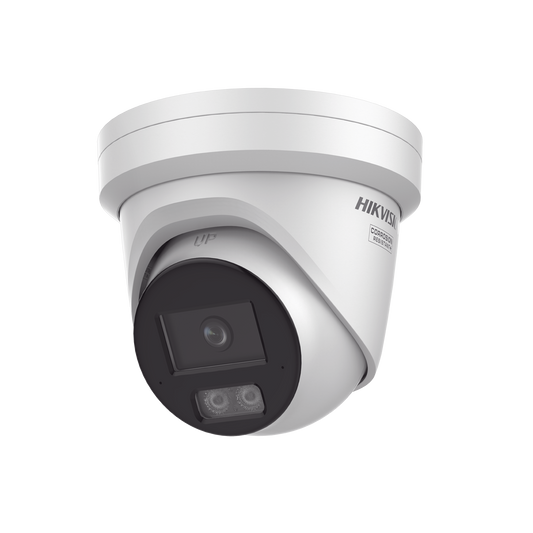 Turret IP 8 Megapixel (4K) / Lente 2.8 mm / Dual Light (40 mts IR + 40 mts Luz Blanca) / DARKFIGHTER S / Exterior IP67 / Microfono Integrado / WDR 130 dB / 4 Analíticos: AcuSense, Deteccion Facial, Conteo de Personas por Cruce y Zona
