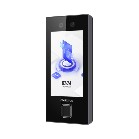 Terminal Facial Min Moe con LECTOR DE HUELLAS y Tarjetas MIFARE / 3000 Rostros / 3000 Huellas / Pantalla 4.5" / Administrable en la Nube con Hik-Connect Teams  / Exterior IP65  / PoE / WiFi / HIK-IA / SIP Estandar