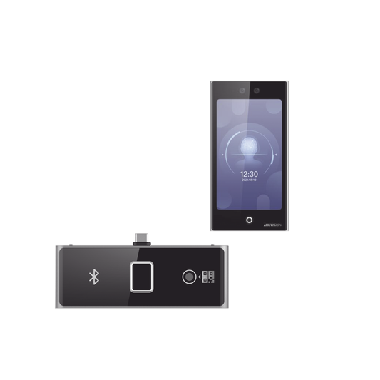 Terminal Facial Min Moe WiFi con pantalla de 7" y Lector de Huellas, Códigos QR y Bluetooth /  Exterior IP65 / 10,000 rostros y 50,000 tarjetas / Soporta módulo lector de Huella, QR y Bluetooth / HIK-IA