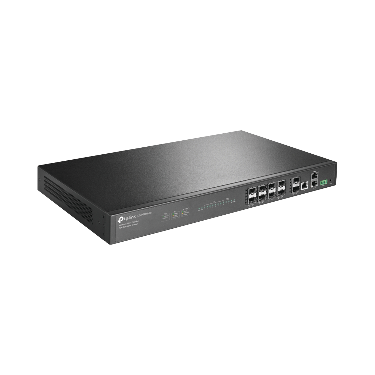 Deltra Stream - OLT de 8 Puertos GPON  / Conexión Hasta 1,024 ONUs / 1 Puerto Gigabit RJ45 Uplink / 2 Puertos SFP+ 10GbE Uplink / Fuentes Redundantes AC-AC (incluidas) /  Administración desde la Nube Sin Costo (DPMS)