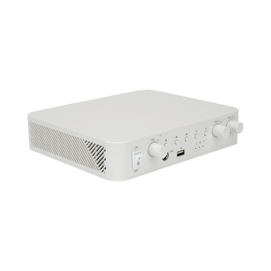 Amplificador | Bluetooth | 2 Canales con Control de volumen Independiente | 30 W por Canal | Salida 4-8 Ω x 2 | 100V COM x 2 | Una Zona | Música Ambiental