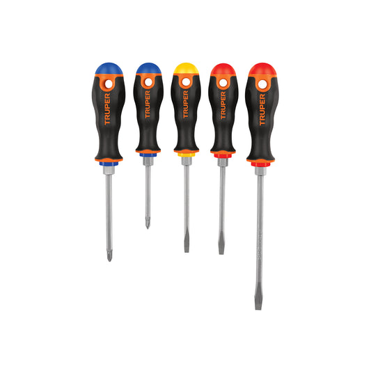 Juego de 5 desarmadores mango Comfort Grip, Truper