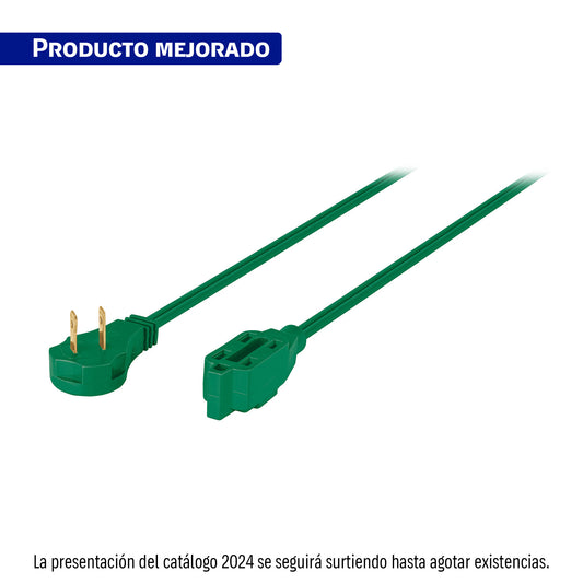 Extensión eléctrica doméstica 5 m clavija plana, verde