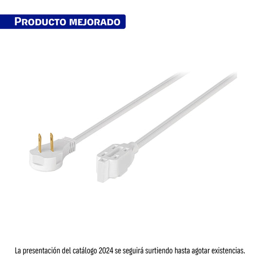Extensión eléctrica doméstica 6 m clavija plana, blanca