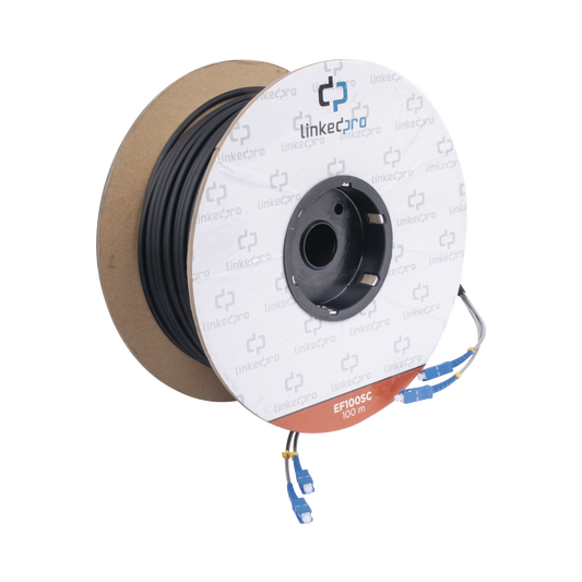 Carrete de Fibra �ptica Monomodo con Conectores SC-SC Duplex, Reforzada con Kevlar, de 100 Metros (328.08 Pies)