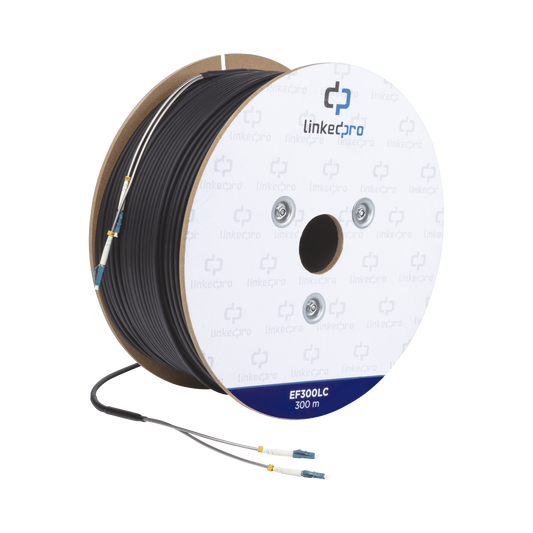 Carrete de Fibra �ptica Monomodo con Conectores LC-LC Duplex, Reforzada con Kevlar, de 300 Metros (984.25 Pies), Para Instalaciones Subterr�neas por Tuber�a