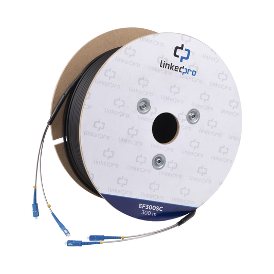 Carrete de Fibra �ptica Monomodo con Conectores SC-SC Duplex, Reforzada con Kevlar, de 300 Metros (984.25 Pies), Para Instalaciones Subterr�neas por Tuber�a