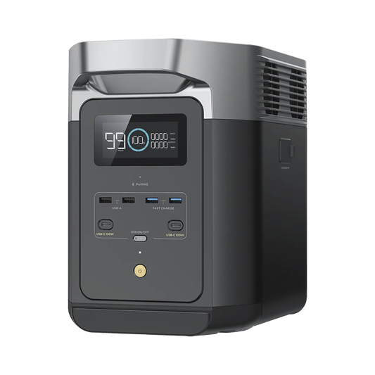 EcoFlow DELTA 2 MAX | Estación de Energía Portátil 2048Wh Litio LFP / 6 AC 2400 W (Max. 3400W) / 2 USB-C 100W / Capacidad para Aumentar Respaldo / Soporta Cargador de Coche 10A a 12.6V / Conectividad WiFi y Bluetooth (App) / Carga Sol