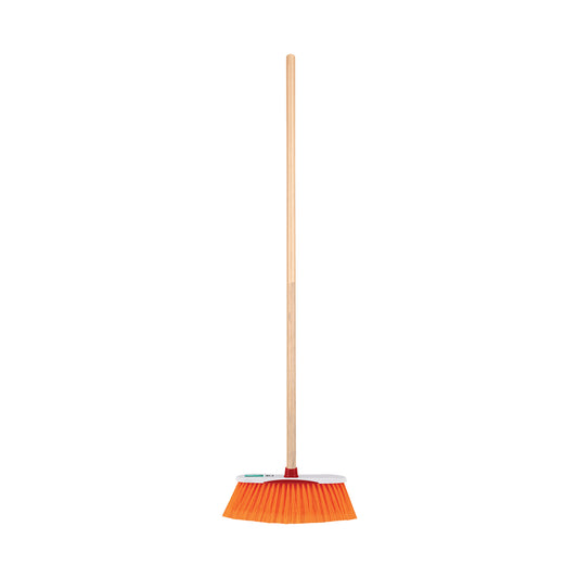 Escoba estándar cerdas de PET extra suaves, bastón de madera
