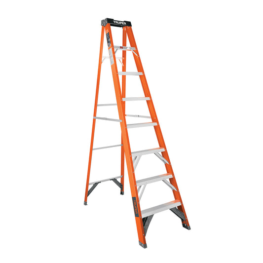 Escalera de tijera, tipo ll, 7 peldaños, fibra de vidrio