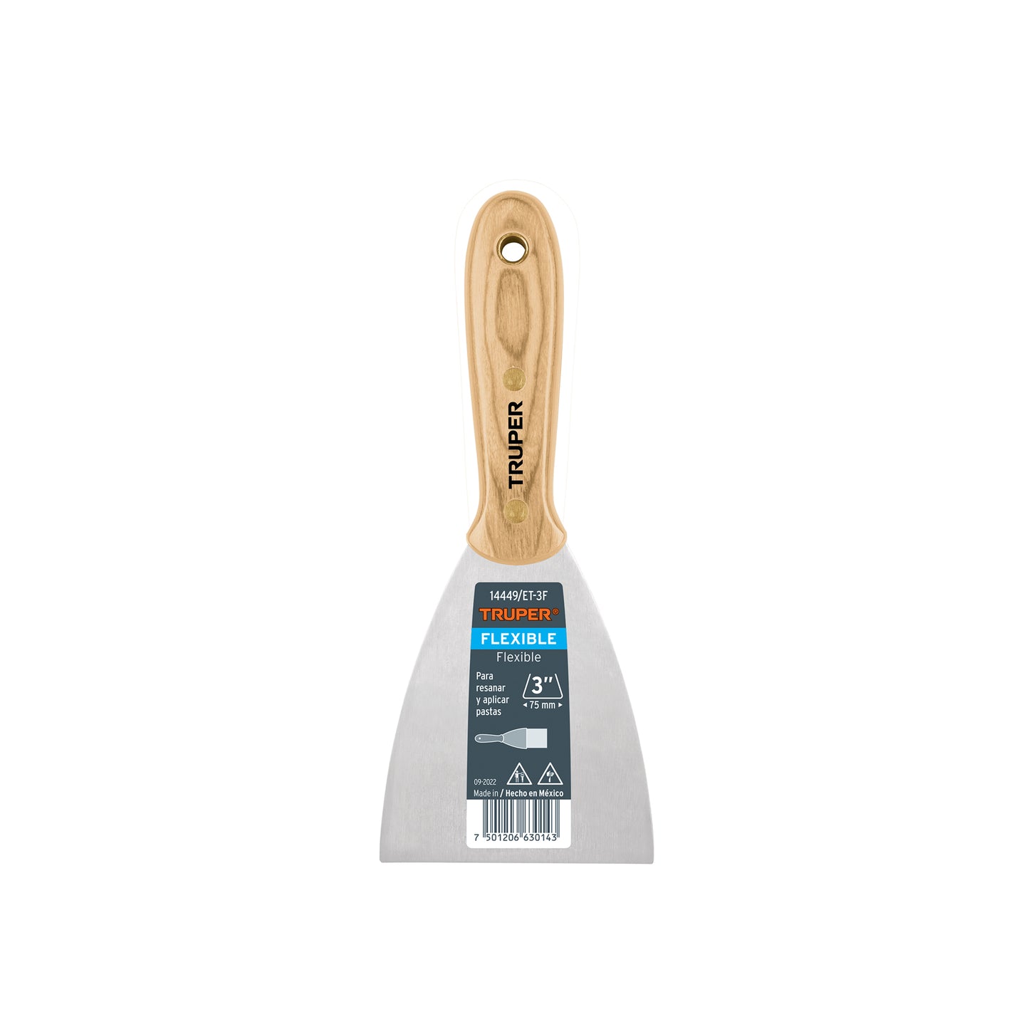 Espátula flexible 3' con mango de madera, Truper