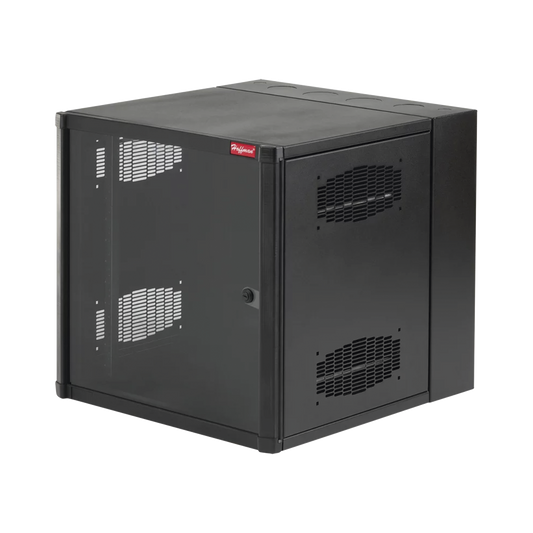Gabinete AccessPlus de 12 UR Montaje en Pared de 19in, Rieles Numerados y Roscados #10-32, Puerta con Ventana de Seguridad, 600 mm de Ancho, 637 mm de Profundidad, Color Negro