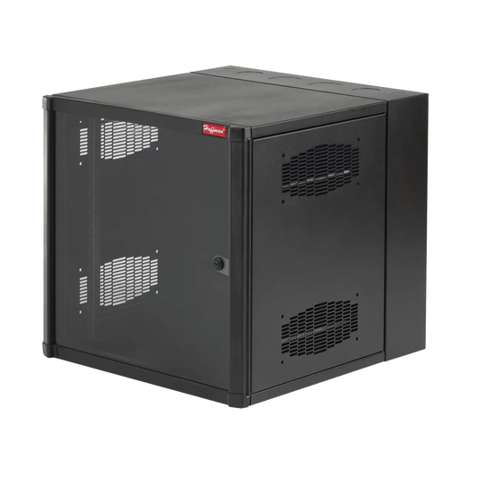 Gabinete AccessPlus de 19 UR Montaje en Pared de 19in, Rieles Numerados y Roscados #10-32, Puerta con Ventana de Seguridad, 600 mm de Ancho, 762 mm de Profundidad, Color Negro