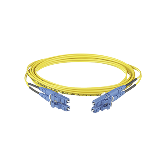 Jumper de Fibra Optica Monomodo 9/125 OS2, LC-LC Duplex, OFNR (Riser), Color Amarillo, 4 Metros (13.12 Pies)