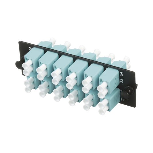 Placa Acopladora de Fibra �ptica FAP, con 12 Conectores LC Duplex (24 Fibras), para Fibra Multimodo OM3/OM4, Color Aqua