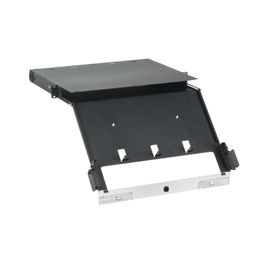 Panel de Distribuci�n de Fibra �ptica, Acepta 4 Placas FAP o FMP, Bandeja Deslizable e Inclinable Hacia Abajo, Hasta 96 Fibras, Color Negro, 1UR