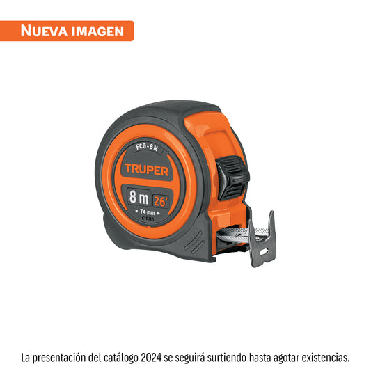 Flexómetro compacto contra impactos 8 m cinta 25 mm, TRUPER