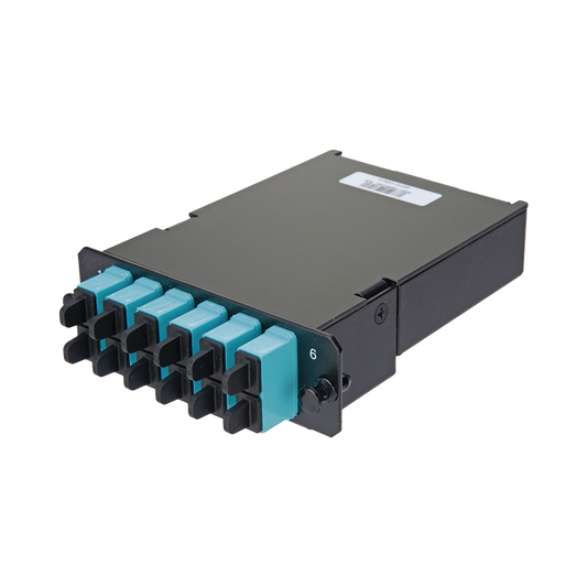 Placa Acopladora de Fibra �ptica FAP, Con 12 Pigtails y 6 Conectores SC Duplex (12 Fibras), Para Fibra Multimodo OM3/OM4, Color Aqua