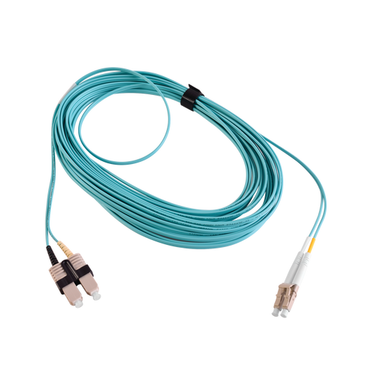 Jumper de Fibra �ptica Multimodo 50/125 XGLO OM3, LC-SC Duplex, OFNR, Color Aqua, 10 Metros (32.81 Pies)