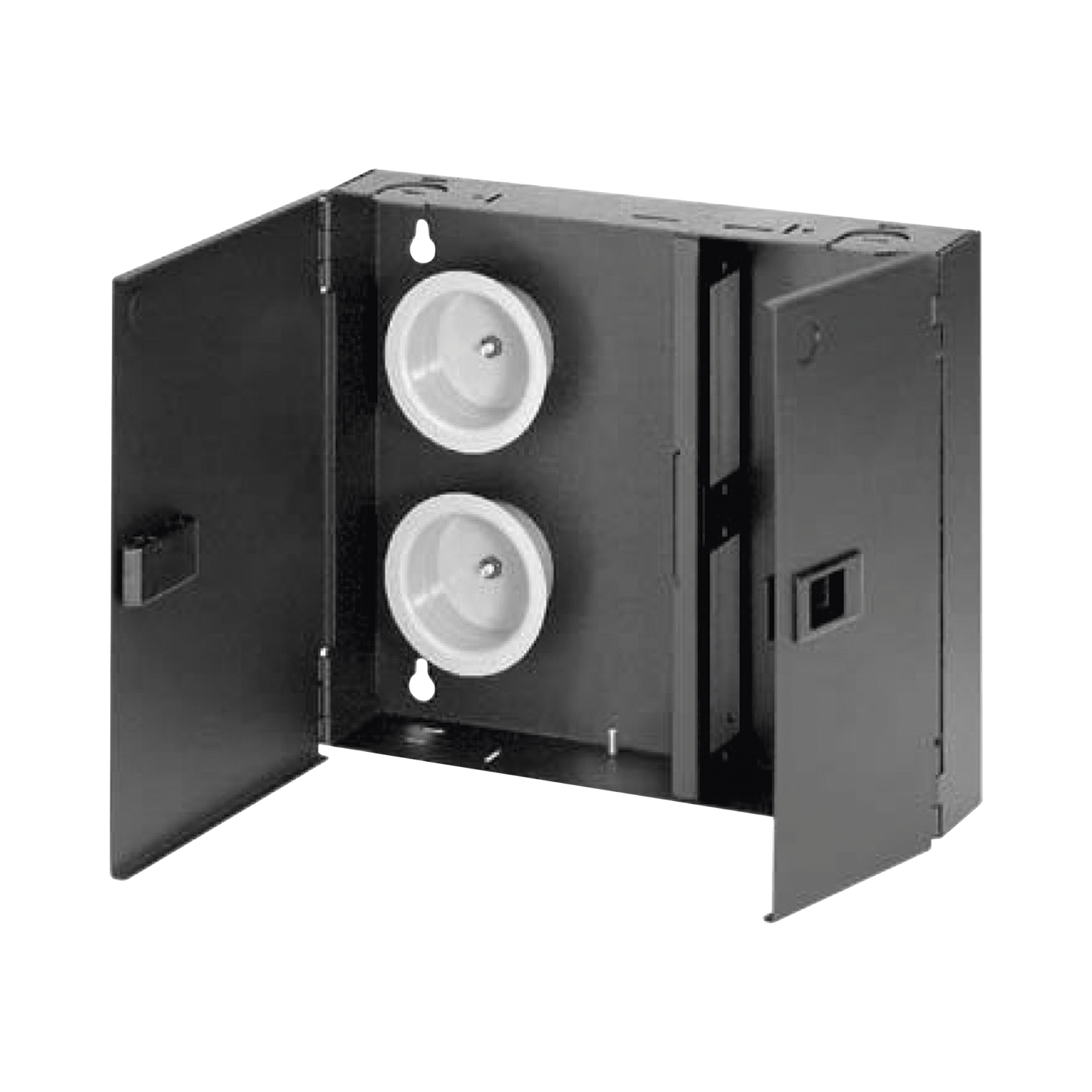 Caja de Conexi�n de Fibra �ptica, Para Montaje en Pared, Acepta 2 Placas FAP o FMP, Hasta 48 Fibras, Color Negro