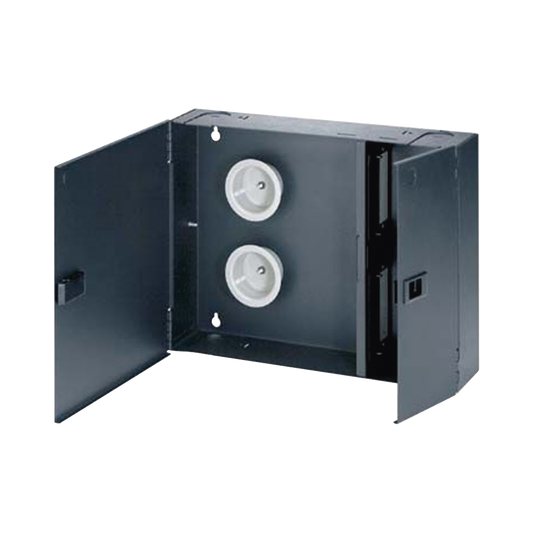 Caja de Conexi�n de Fibra �ptica, Para Montaje en Pared, Acepta 4 Placas Acopladoras FAP o FMP, Hasta 96 Fibras, Color Negro