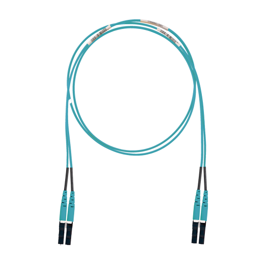 Jumper de Fibra Optica Multimodo 50/125 OM3, LC-LC Duplex, LSZH (Cero Hal�genos), Color Aqua, 1 Metro (3.28 Pies)