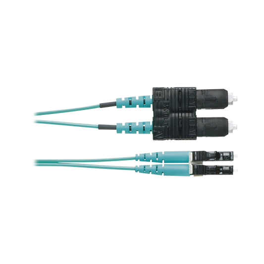 Jumper de Fibra Optica Multimodo 50/125 OM3, LC-SC Duplex, OFNR (Riser), Color Aqua, 1 Metro (3.28 Pies)