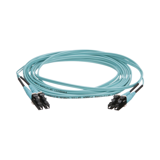 Jumper de Fibra Optica Multimodo 50/125 OM4, LC-LC Duplex, OFNR (Riser), Color Aqua, 3 Metros (9.84 Pies)