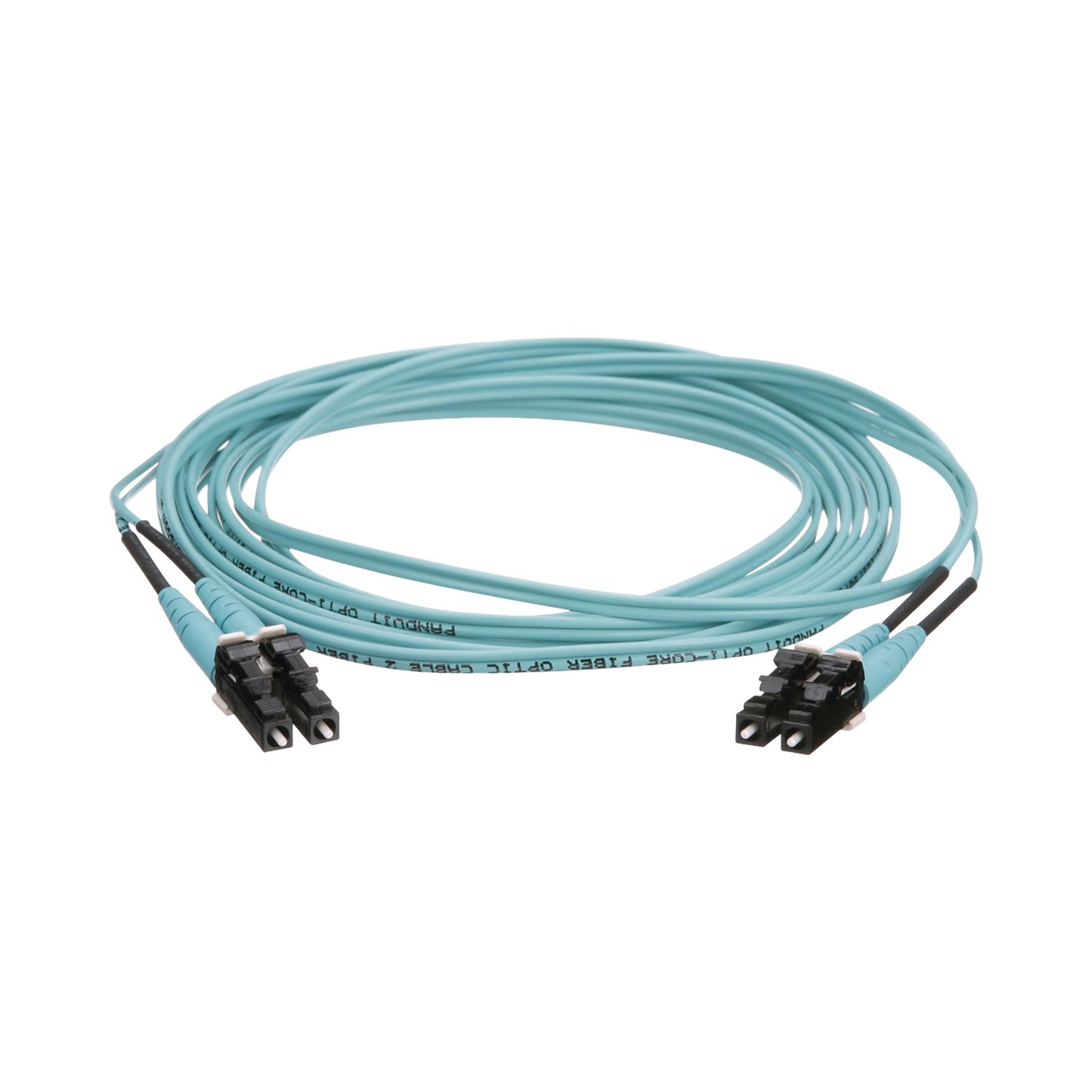Jumper de Fibra Optica Multimodo 50/125 OM4, LC-LC Duplex, OFNR (Riser), Color Aqua, 10 Metros (32.81 Pies)