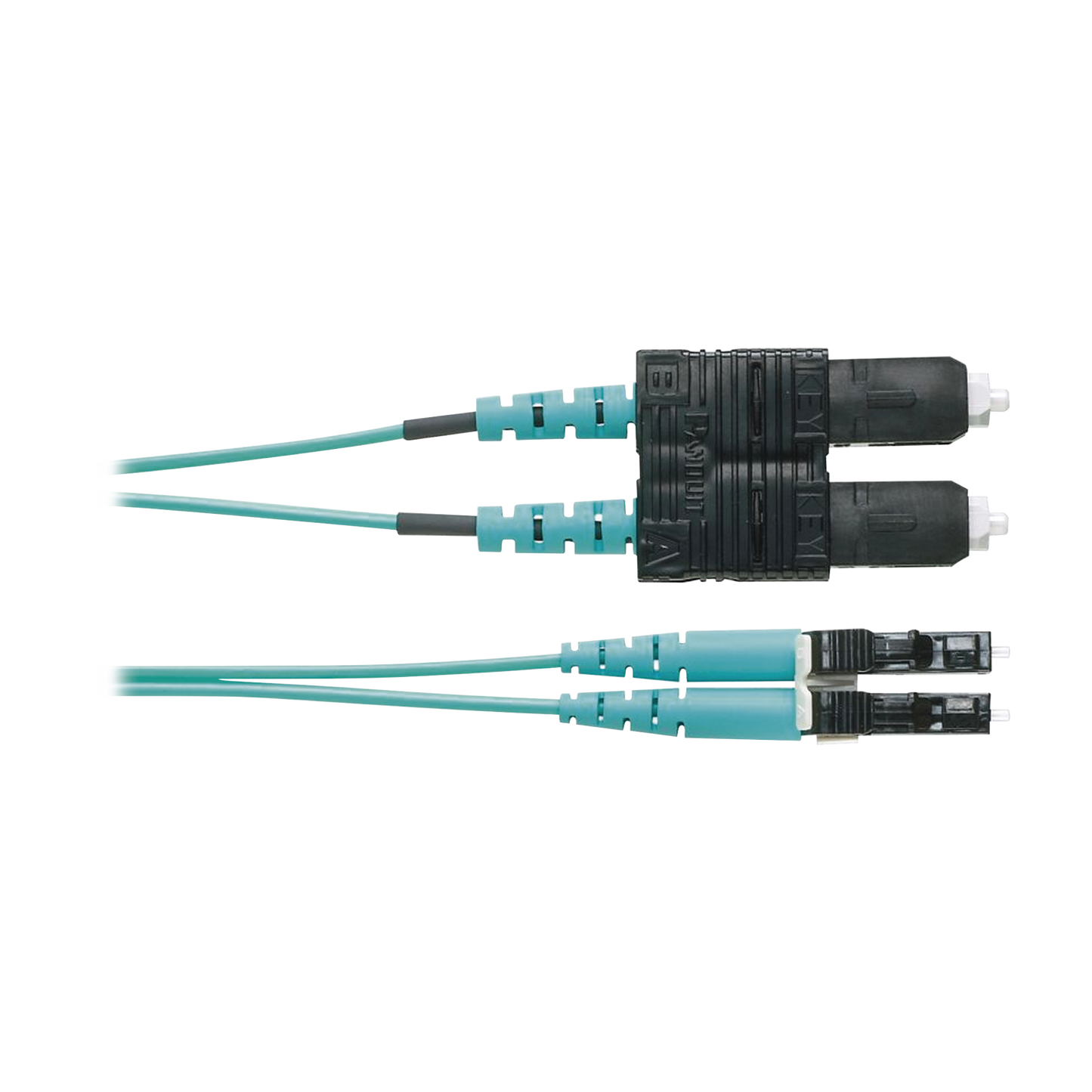 Jumper de Fibra Optica Multimodo 50/125 OM4, LC-SC Duplex, OFNR (Riser), Color Aqua, 1 Metro (3.28 Pies)