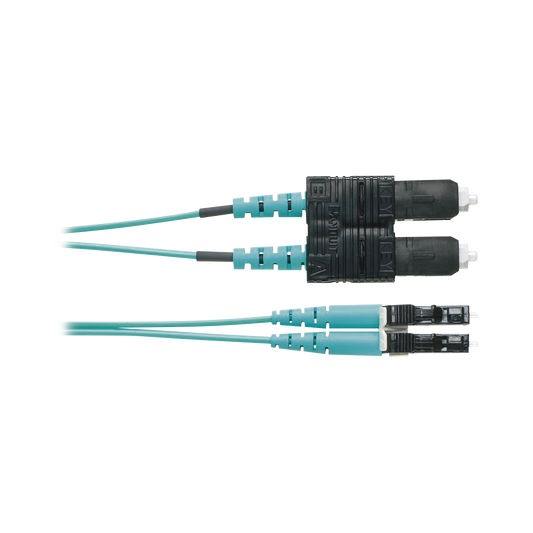 Jumper de Fibra Optica Multimodo 50/125 OM4, LC-SC Duplex, OFNR (Riser), Color Aqua, 2 Metros (6.56 Pies)