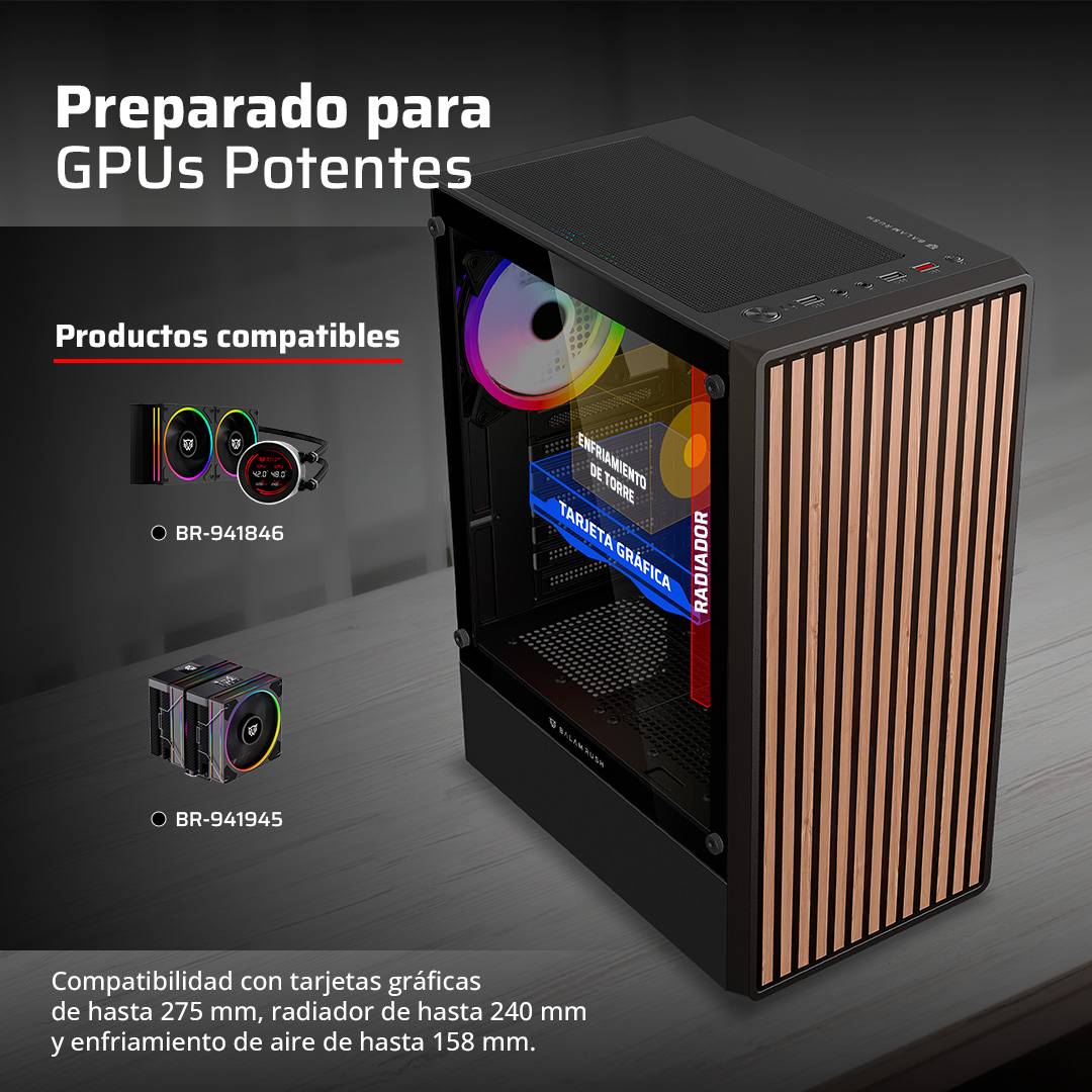 Gabinetes Gaming Balam Rush DRAGONFLY WOOD GM580CB - Vista 4