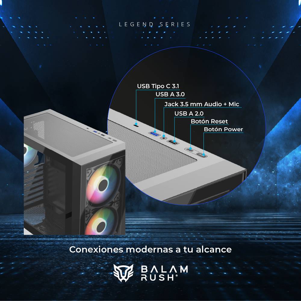 Gabinetes Gaming Balam Rush Nitrox Crystal  5500CBW Legend Series - Vista 3