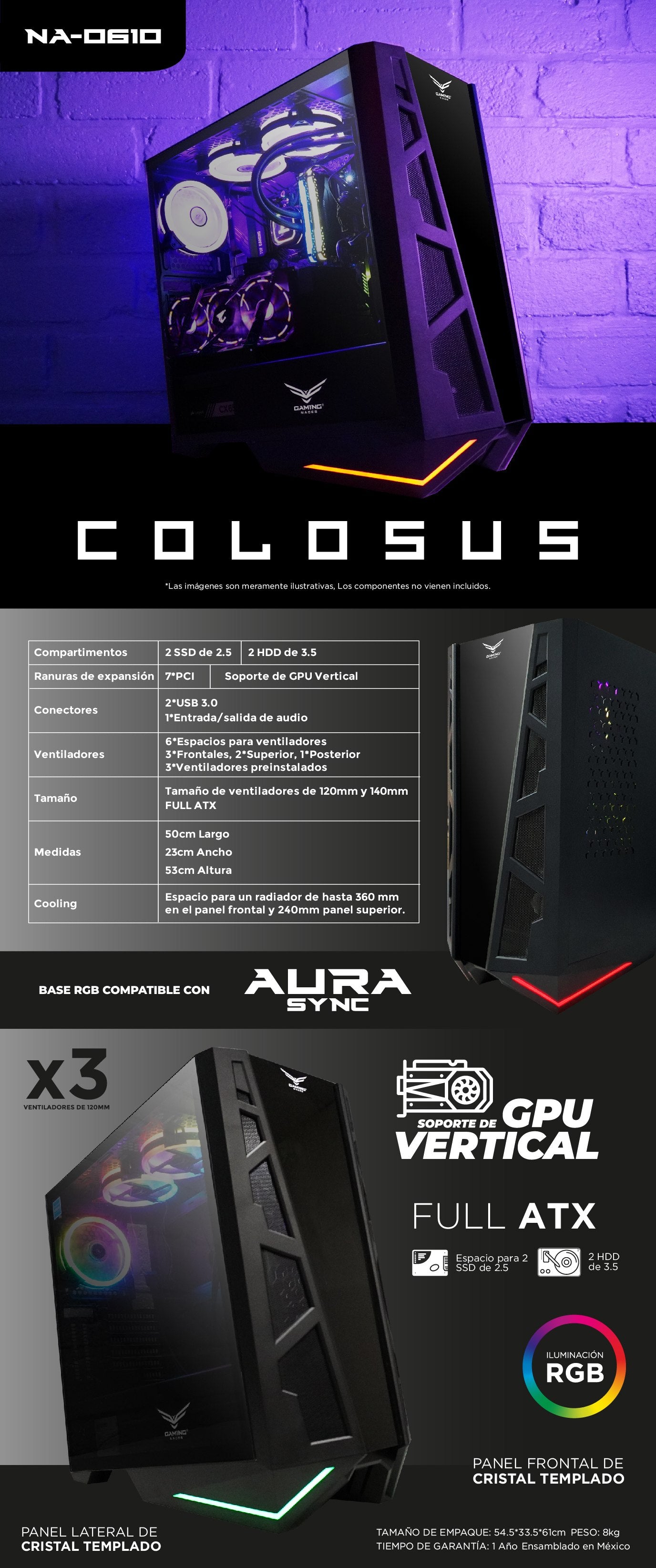Gabinete Gaming Colosus  Naceb Gaming NA-0610 - Vista 2