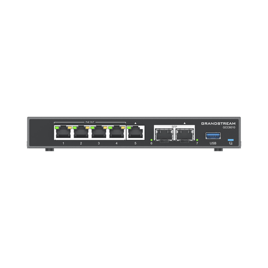 4 en 1: Firewall Nueva Generación, Router, IP PBX (24 usuarios / 8 llamadas), Switch Gigabit de 5 Puertos (4 PoE) y 2 Puertos SFP 2.5 Gigabit
