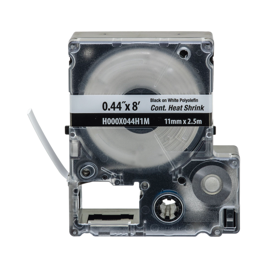 Casete de Etiquetas de Poliolefina de Cinta Continua, Tubo Termocontr�ctil, 11.2 mm (0.44 pulgadas) de Ancho y 2.4 metros (7.87 pies) de Largo, Para Cables de 2 a 6.4 mm (16-10 AWG) de Di�metro, Color Blanco