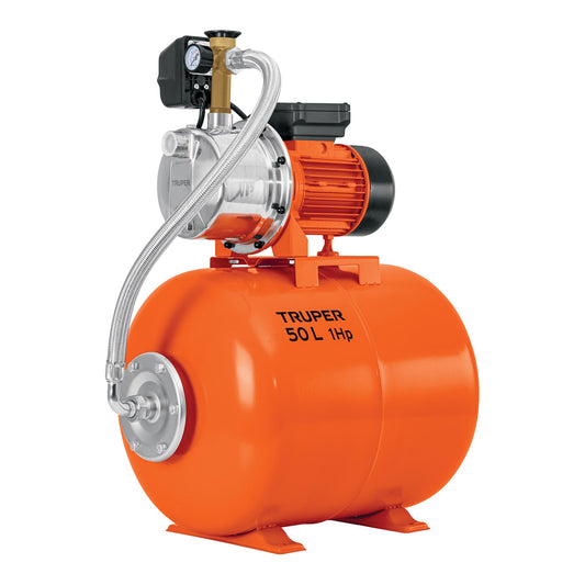 Equipo hidroneumático 50L, bomba jet inox. 1 HP, TRUPER