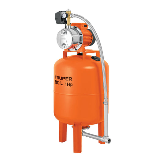 Equipo hidroneumático 80L, bomba jet inox. 1 HP, TRUPER