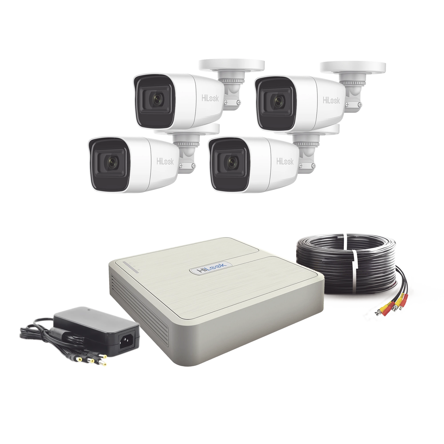 Kit de CCTV HILOOK con 4 Camaras de 2 Megapixeles DVR de 4 canales, cableado de 18 metros, Disco Duro de 1 Tb e Instalacion Basica