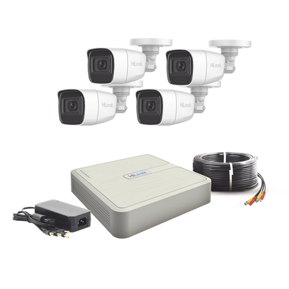 Kit de CCTV HILOOK con 4 Camaras de 2 Megapixeles DVR de 4 canales, cableado de 18 metros, Disco Duro de 1 Tb e Instalacion Basica