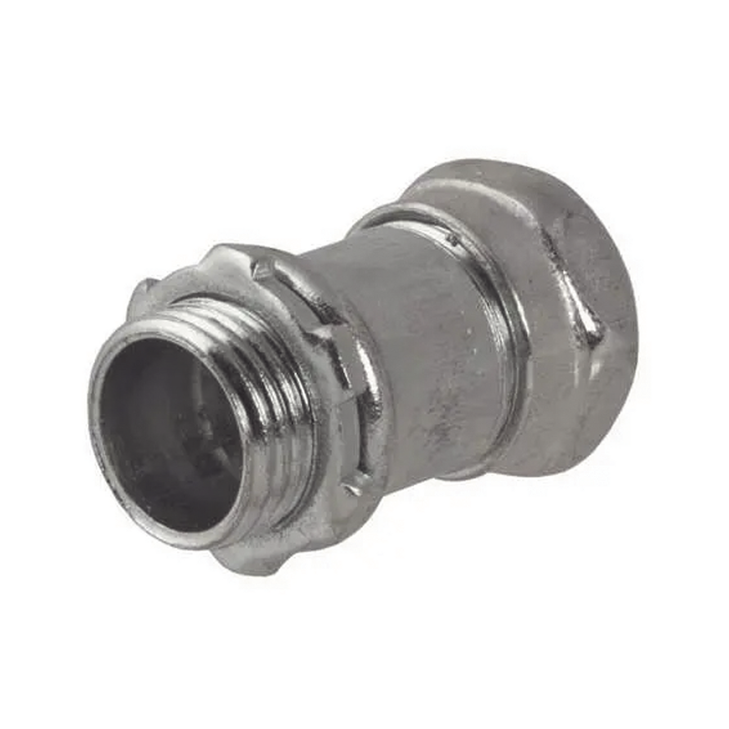 Conector Recto Compresión de Acero Galvanizado para Pared Delgada de 1 1/2".