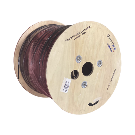 Carrete de 2 Kil�metros (6561.68 Pies) de Fibra �ptica A�rea Mini Figura 8 G.657A1 Tipo Drop, Monomodo de 1 Hilo (Unifibra), Color Negro, Span 80