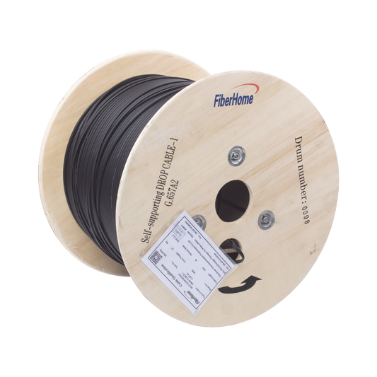 Carrete de 1 km de Fibra �ptica A�rea Mini Figura 8 G.657A2 Tipo Drop, Monomodo de 1 Hilo (Unifibra), Color Negro, Span 80