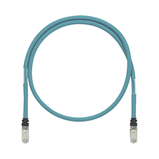 Patch Cord Cat6A de Grado Industrial 600V, Blindado SF/UTP, Calibre 26 AWG, Color Aqua, 60 cm (23.62 pulgadas).